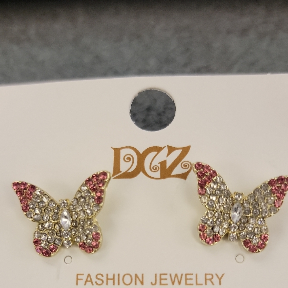 DC Gold and Pink Butterfly Earrings with Shimmering Stones